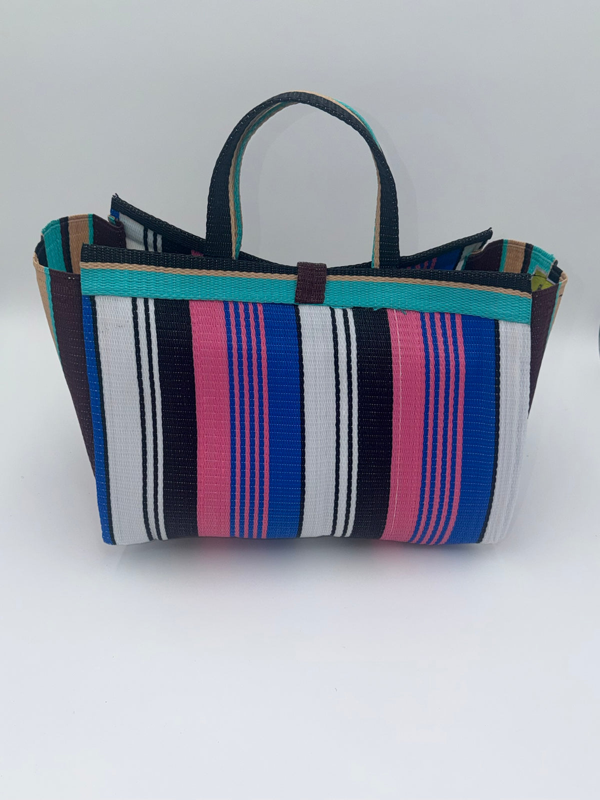 Winery Large handwoven tote bag by SCRUBIES in Bowwine,Black,Cream, with Stripes design and Leaf accent pattern