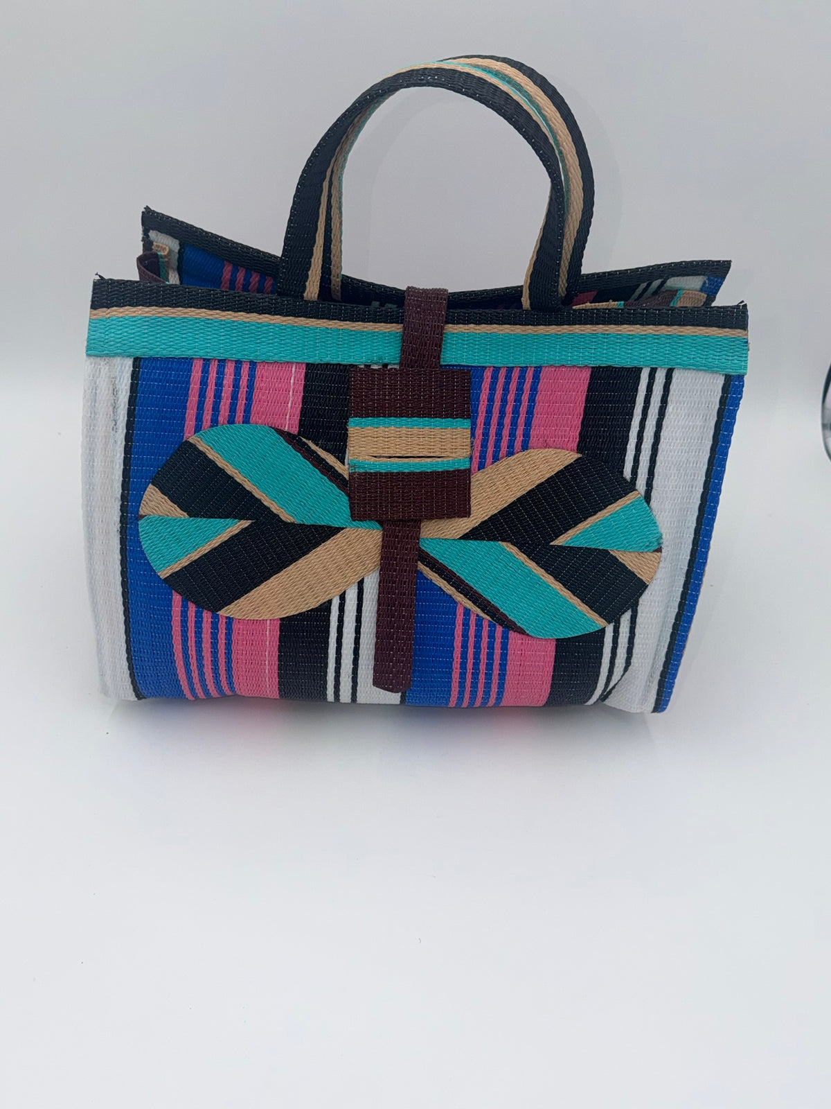 Winery Large handwoven tote bag by SCRUBIES in Bowwine,Black,Cream, with Stripes design and Leaf accent pattern