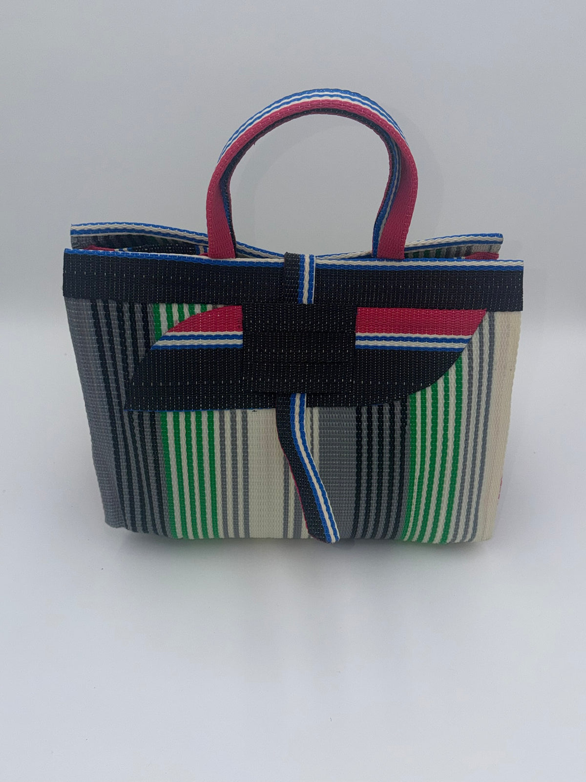 Candy Large handwoven tote bag by SCRUBIES in Wine,Black,Cream, with Stripes design and Leaf accent pattern