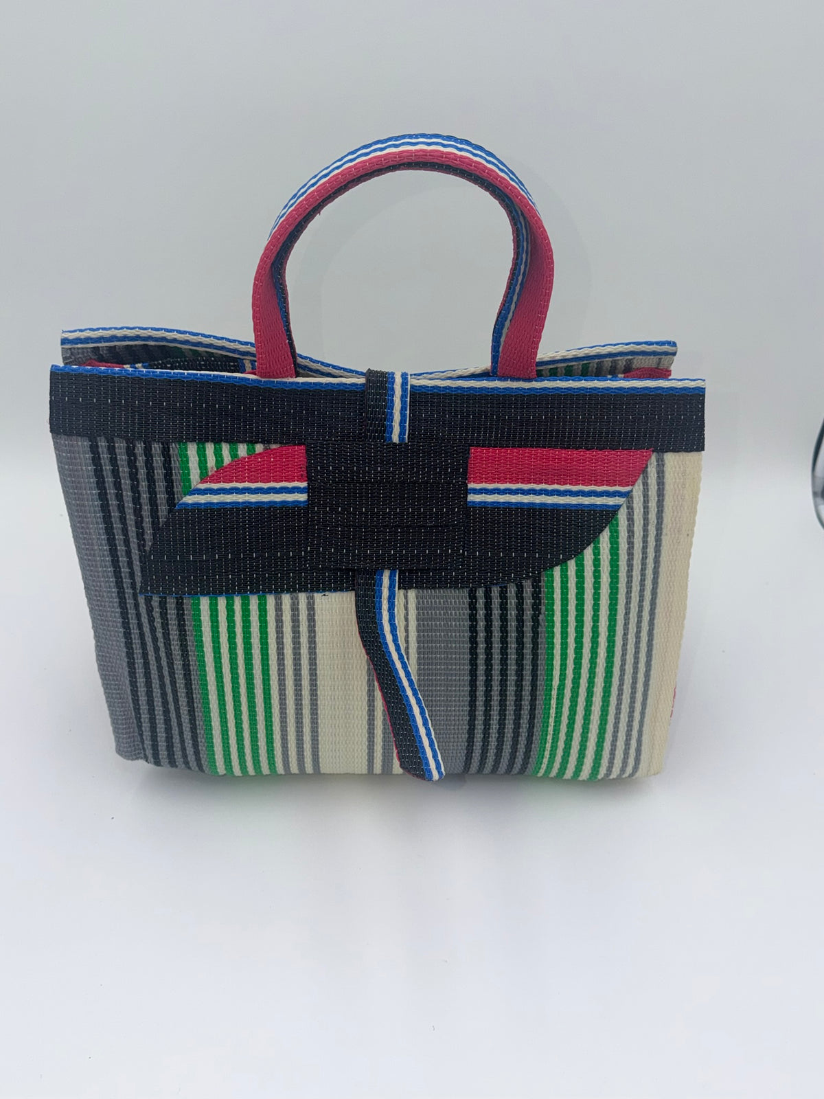 Candy Large handwoven tote bag by SCRUBIES in Wine,Black,Cream, with Stripes design and Leaf accent pattern
