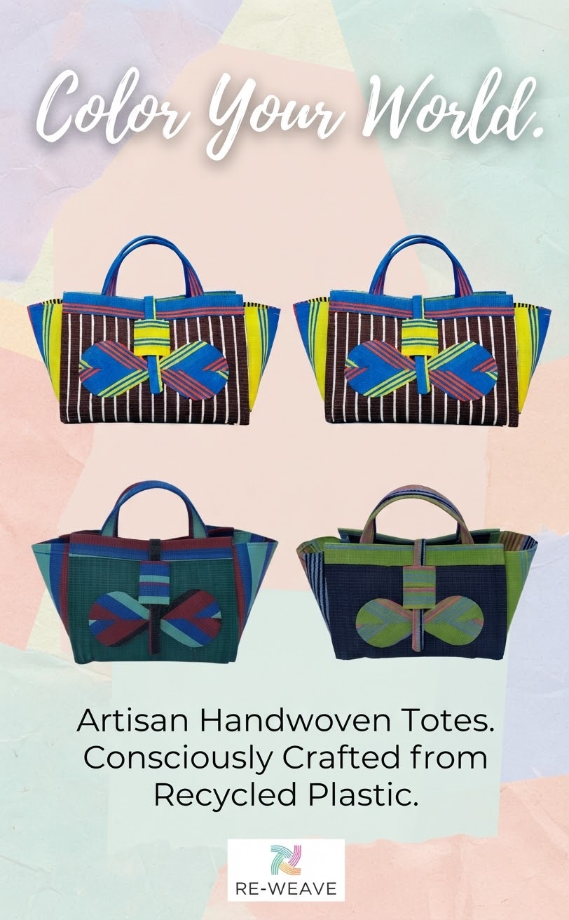 Lavender Large handwoven tote bag by SCRUBIES in Purple,Beige,Teal,Blue with Stripes design and Leaf accent pattern