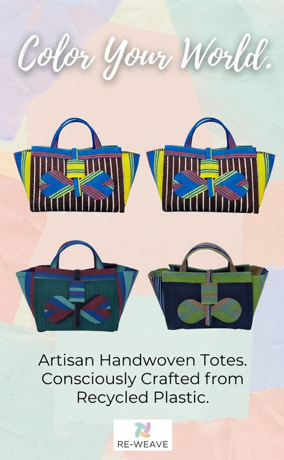 Lavender Large handwoven tote bag by SCRUBIES in Purple,Beige,Teal,Blue with Stripes design and Leaf accent pattern