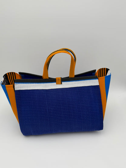 Berry Large handwoven tote bag by SCRUBIES in Blue,White,Orange,Black with Solid design and Oval accent pattern