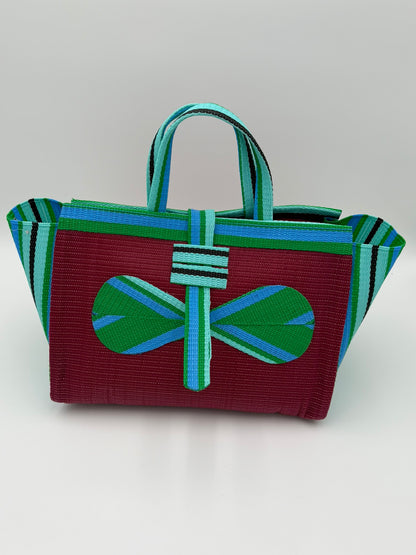 Winery Large handwoven tote bag by SCRUBIES in Wine,Green,Teal with Solid design and Bow accent pattern