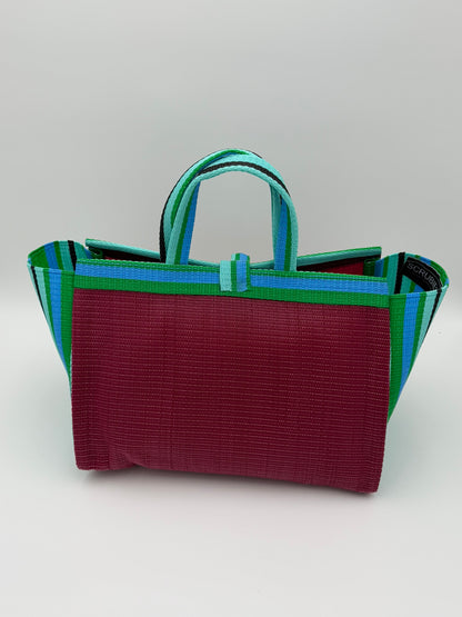 Winery Large handwoven tote bag by SCRUBIES in Wine,Green,Teal with Solid design and Bow accent pattern