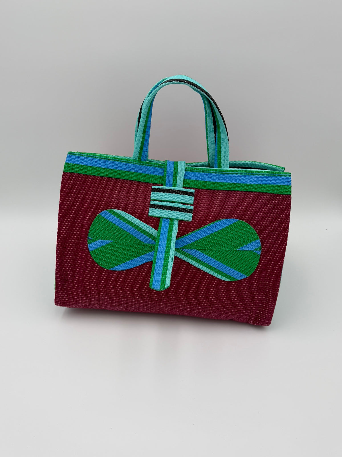 Winery Large handwoven tote bag by SCRUBIES in Wine,Green,Teal with Solid design and Bow accent pattern