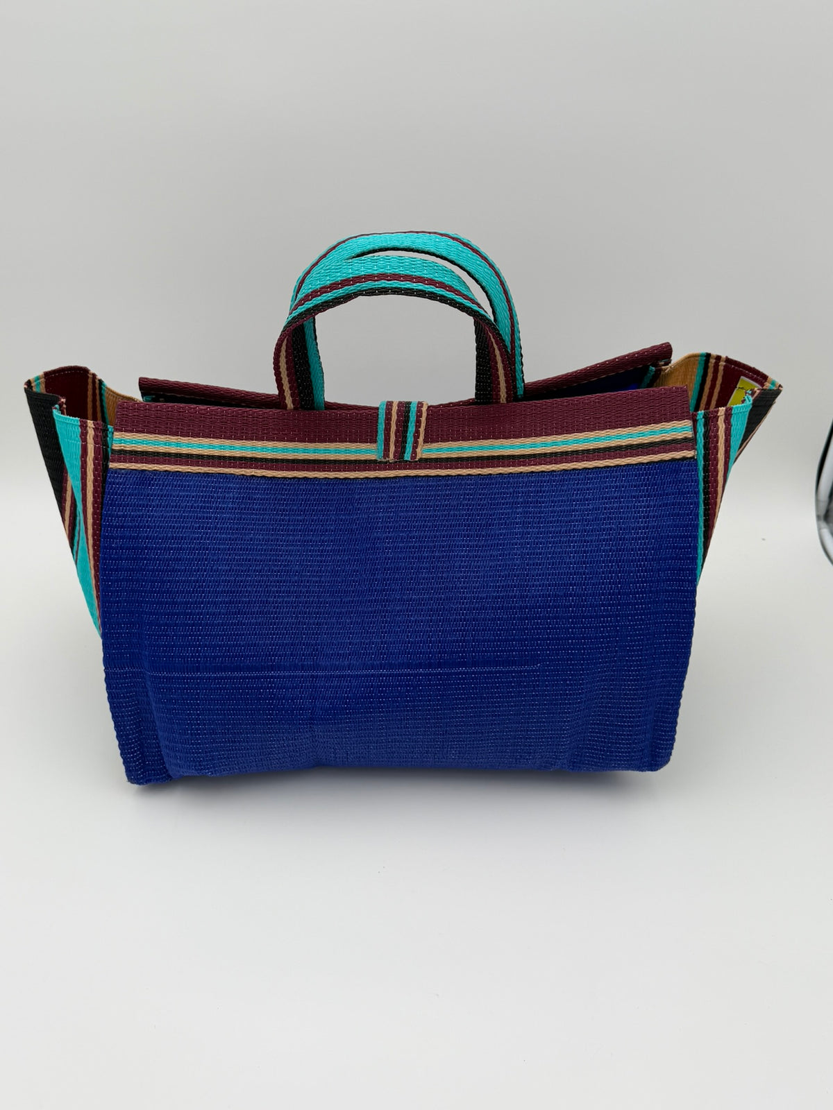 Berry Large handwoven tote bag by SCRUBIES in Blue,Beige,Brown with Solid design and Bow accent pattern