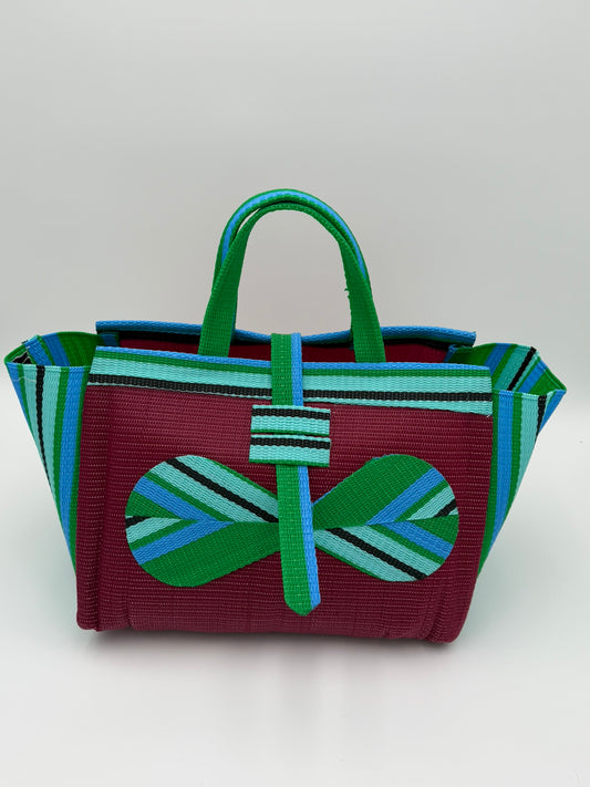 Winery Large handwoven tote bag by SCRUBIES in Wine,Green,Teal with Solid design and Bow accent pattern
