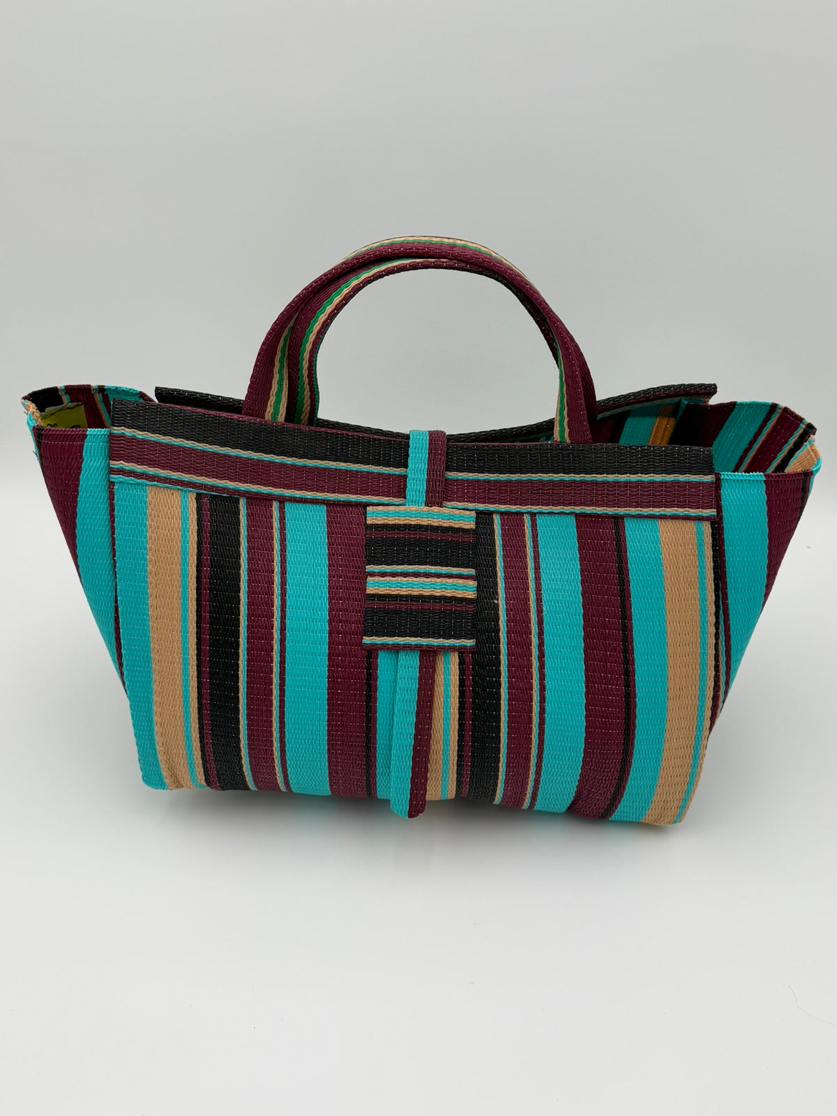Boho Large handwoven tote bag by SCRUBIES in Turquoise,Wine,Beige, with Stripes design and None accent pattern