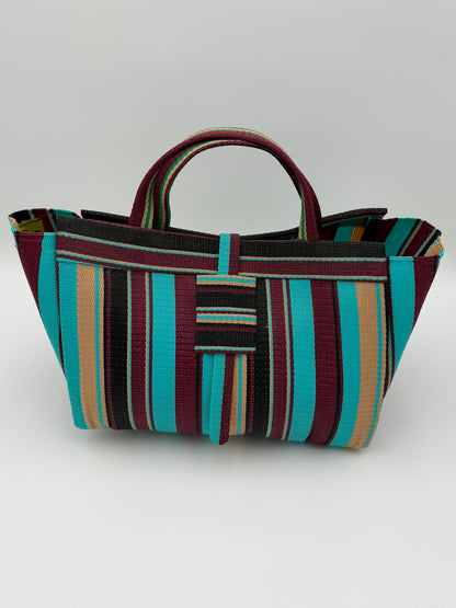 Boho Large handwoven tote bag by SCRUBIES in Turquoise,Wine,Beige, with Stripes design and None accent pattern