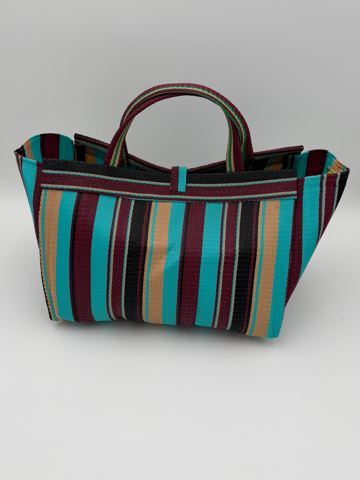 Boho Large handwoven tote bag by SCRUBIES in Turquoise,Wine,Beige, with Stripes design and None accent pattern
