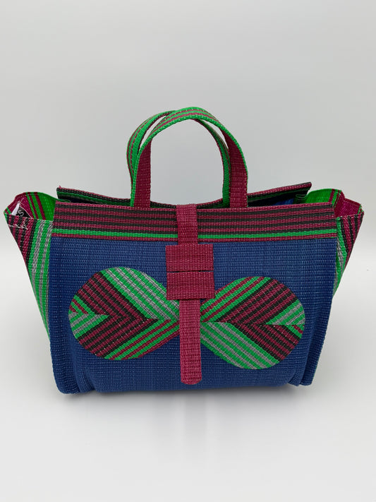 Berry Large handwoven tote bag by SCRUBIES in Blue,Wine,Green with Solid design and Bow accent pattern