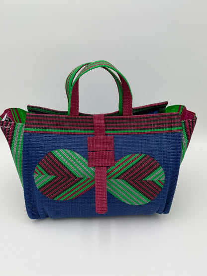 Berry Large handwoven tote bag by SCRUBIES in Blue,Wine,Green with Solid design and Bow accent pattern