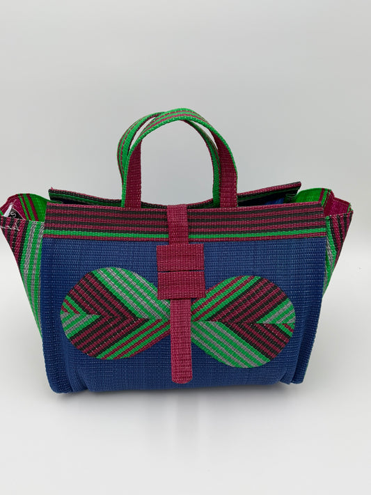 Berry Large handwoven tote bag by SCRUBIES in Blue,Wine,Green with Solid design and Bow accent pattern