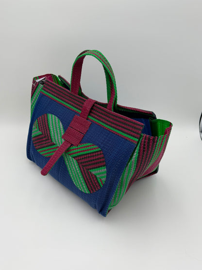 Berry Large handwoven tote bag by SCRUBIES in Blue,Wine,Green with Solid design and Bow accent pattern