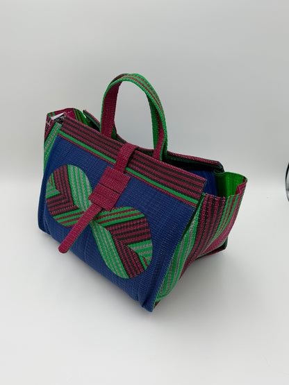Berry Large handwoven tote bag by SCRUBIES in Blue,Wine,Green with Solid design and Bow accent pattern