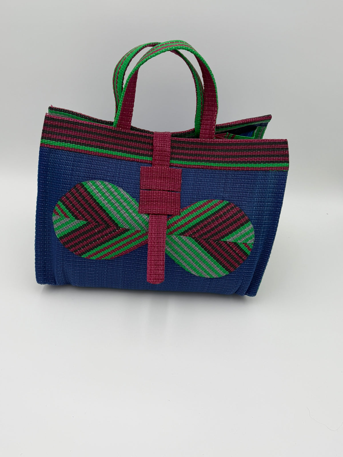 Berry Large handwoven tote bag by SCRUBIES in Blue,Wine,Green with Solid design and Bow accent pattern
