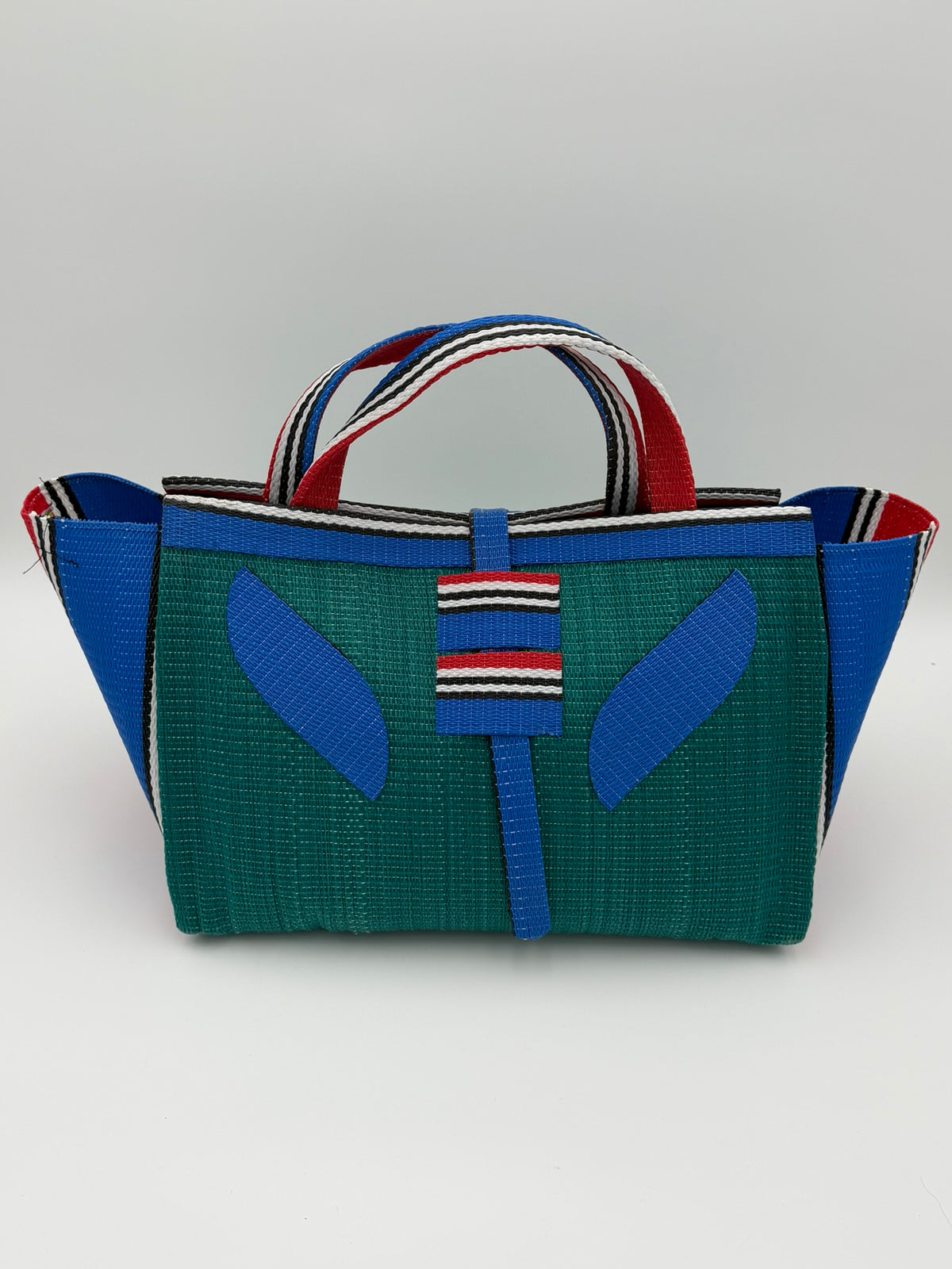 Emerald Large handwoven tote bag by SCRUBIES in Green,Blue,Red with Solid design and Leaf accent pattern