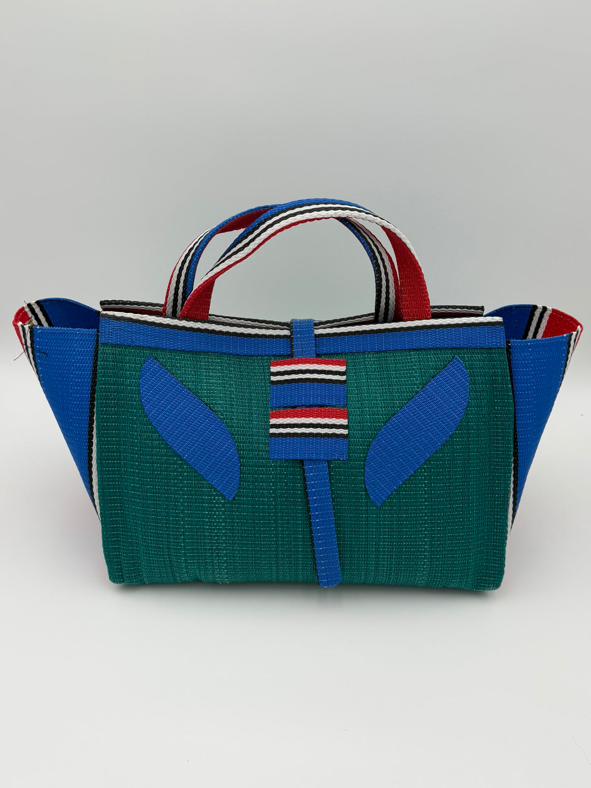 Emerald Large handwoven tote bag by SCRUBIES in Green,Blue,Red with Solid design and Leaf accent pattern