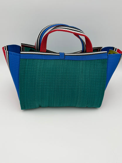 Emerald Large handwoven tote bag by SCRUBIES in Green,Blue,Red with Solid design and Leaf accent pattern