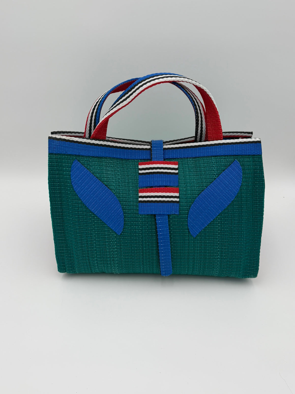 Emerald Large handwoven tote bag by SCRUBIES in Green,Blue,Red with Solid design and Leaf accent pattern