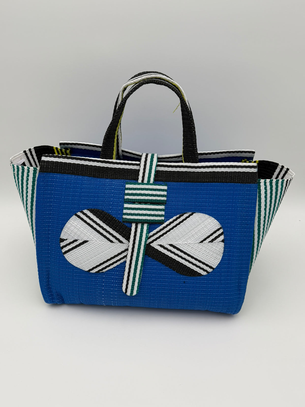 Lagoon Large handwoven tote bag by SCRUBIES in Blue,White,Green with Solid design and Bow accent pattern