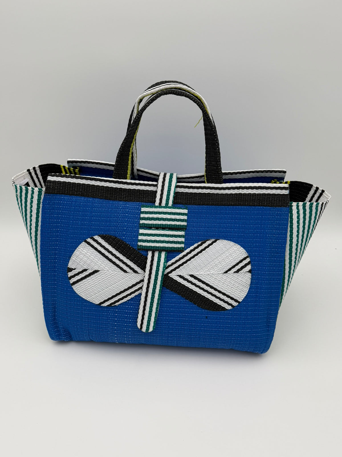 Lagoon Large handwoven tote bag by SCRUBIES in Blue,White,Green with Solid design and Bow accent pattern