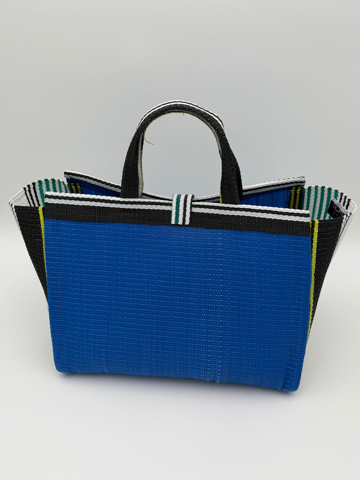 Lagoon Large handwoven tote bag by SCRUBIES in Blue,White,Green with Solid design and Bow accent pattern