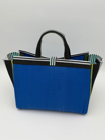 Lagoon Large handwoven tote bag by SCRUBIES in Blue,White,Green with Solid design and Bow accent pattern