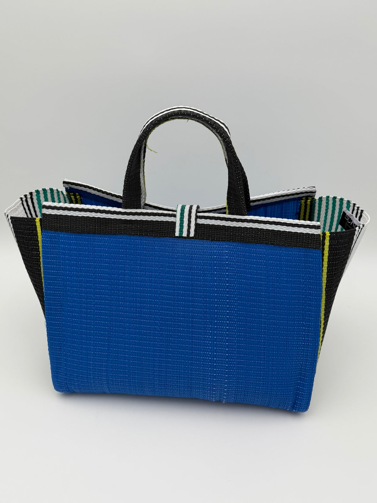Lagoon Large handwoven tote bag by SCRUBIES in Blue,White,Green with Solid design and Bow accent pattern