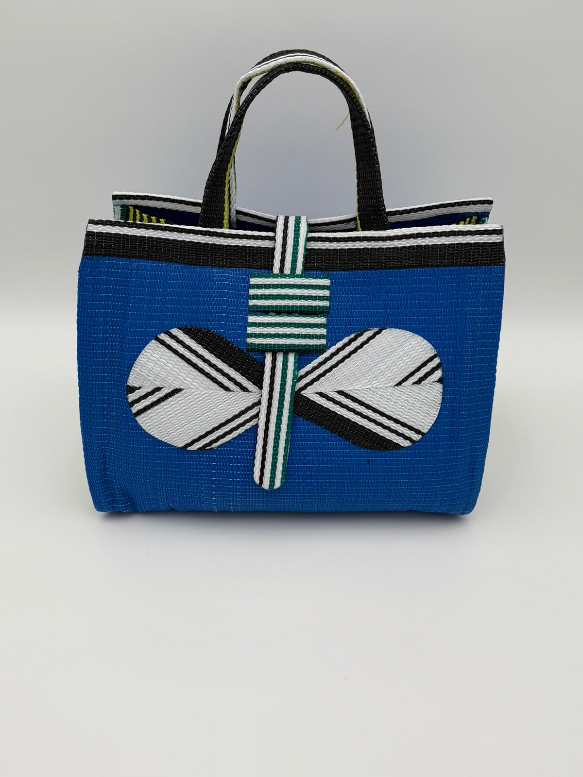 Lagoon Large handwoven tote bag by SCRUBIES in Blue,White,Green with Solid design and Bow accent pattern