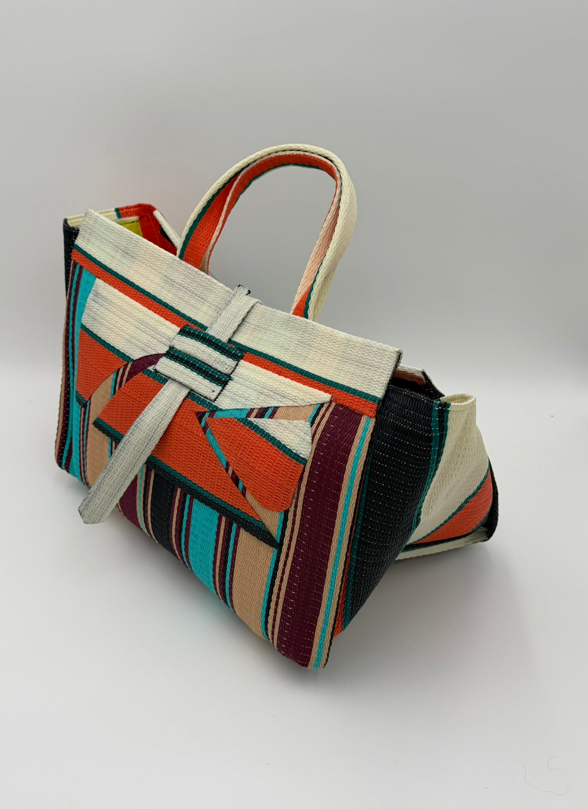 Boho Large handwoven tote bag by SCRUBIES in Cream,Orange,,Turquoise,Beige with Stripes design and Abstract accent pattern