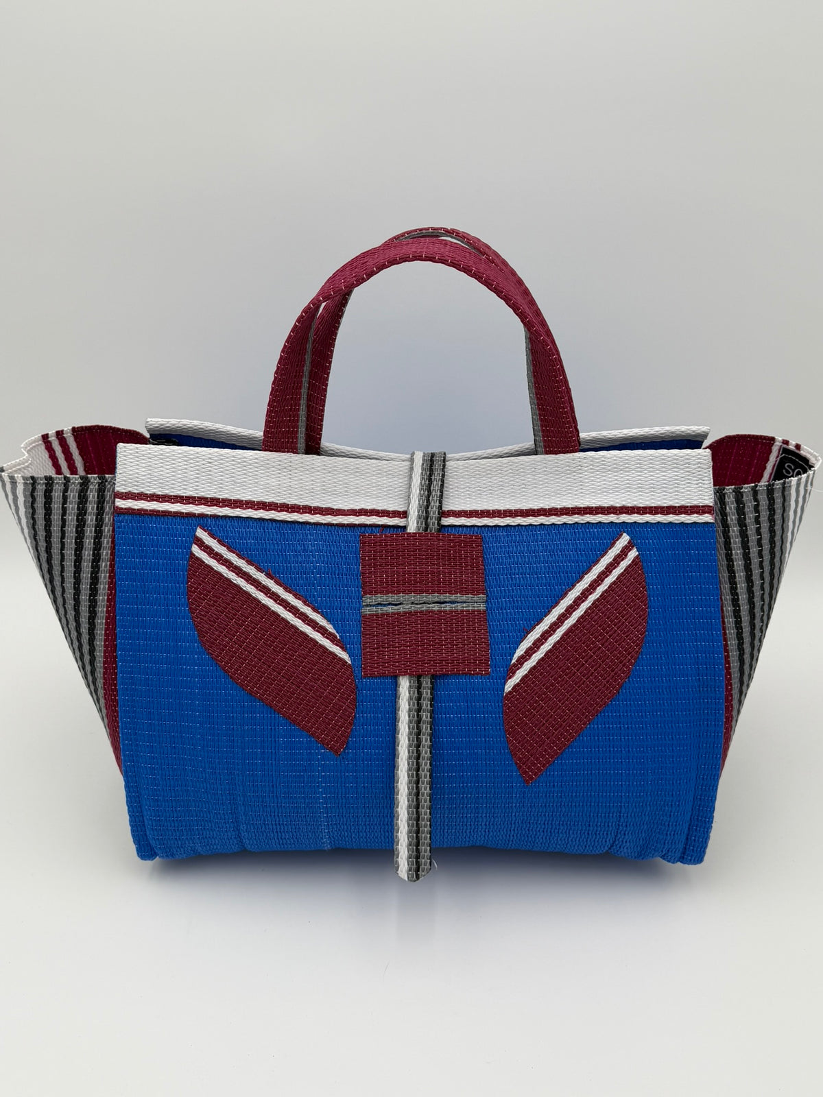 Lagoon Large handwoven tote bag by SCRUBIES in Bluw,Wine,White,Grey with Solid design and Leaf accent pattern