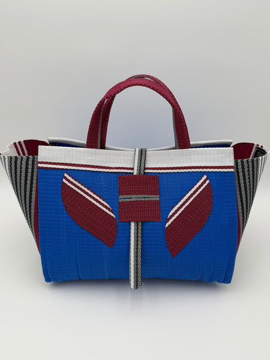 Lagoon Large handwoven tote bag by SCRUBIES in Bluw,Wine,White,Grey with Solid design and Leaf accent pattern