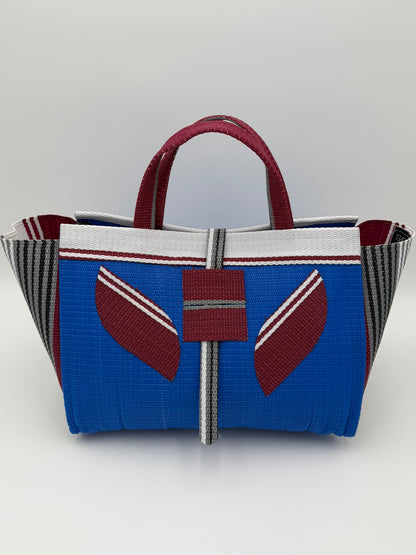 Lagoon Large handwoven tote bag by SCRUBIES in Bluw,Wine,White,Grey with Solid design and Leaf accent pattern