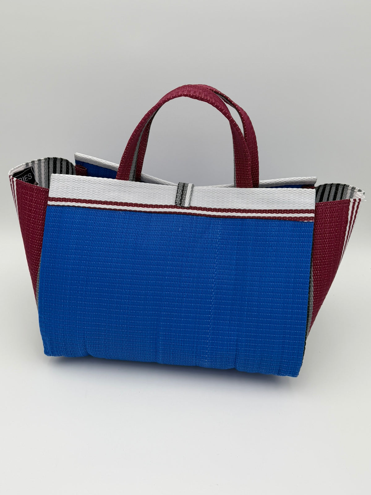 Lagoon Large handwoven tote bag by SCRUBIES in Bluw,Wine,White,Grey with Solid design and Leaf accent pattern