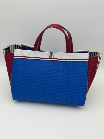 Lagoon Large handwoven tote bag by SCRUBIES in Bluw,Wine,White,Grey with Solid design and Leaf accent pattern