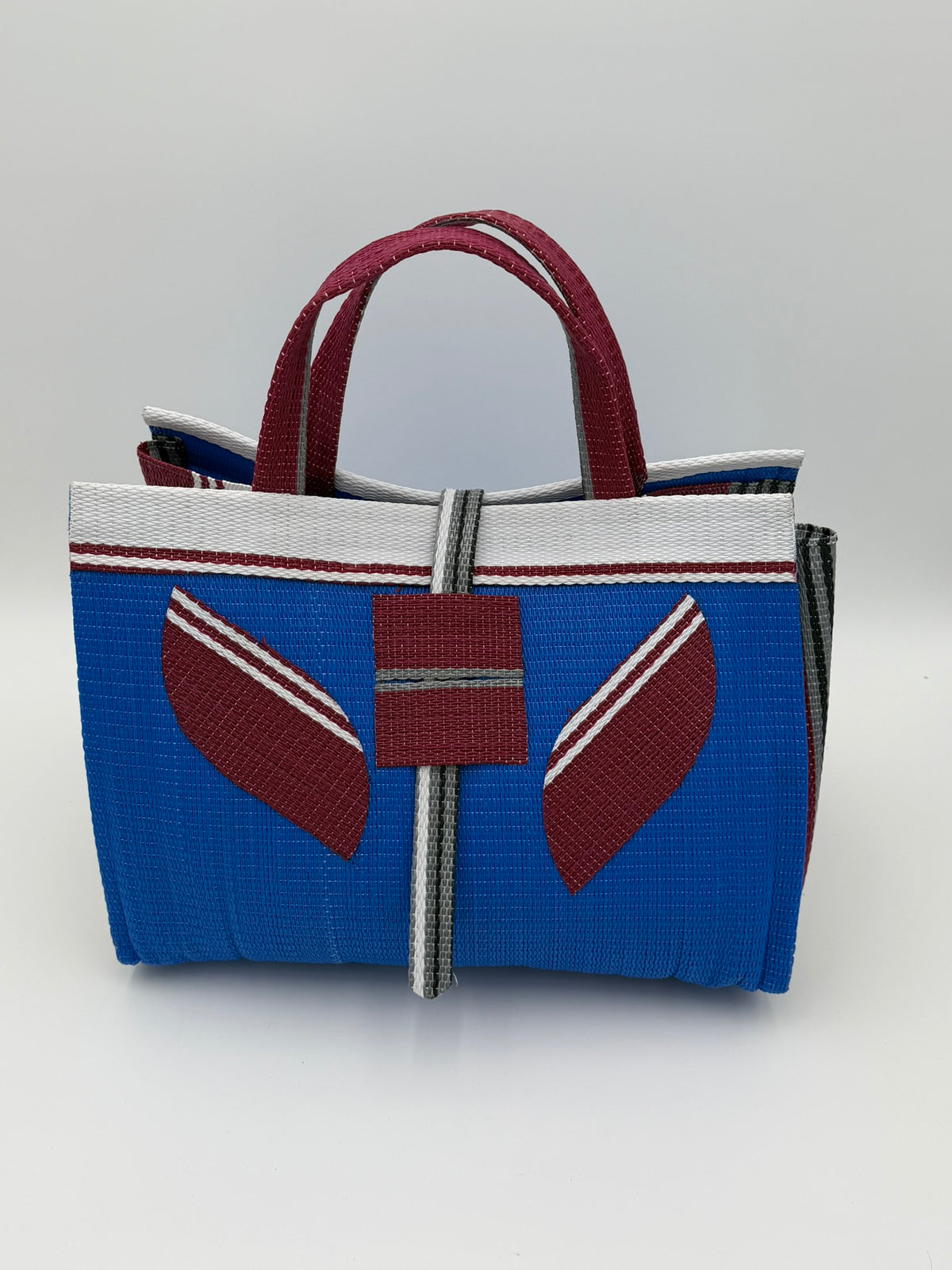 Lagoon Large handwoven tote bag by SCRUBIES in Bluw,Wine,White,Grey with Solid design and Leaf accent pattern