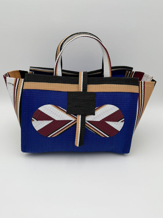 Berry Large handwoven tote bag by SCRUBIES in Blue,Beige,Black with Solid design and Bow accent pattern