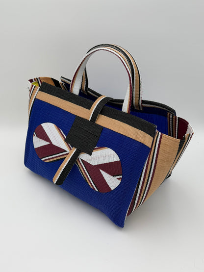 Berry Large handwoven tote bag by SCRUBIES in Blue,Beige,Black with Solid design and Bow accent pattern