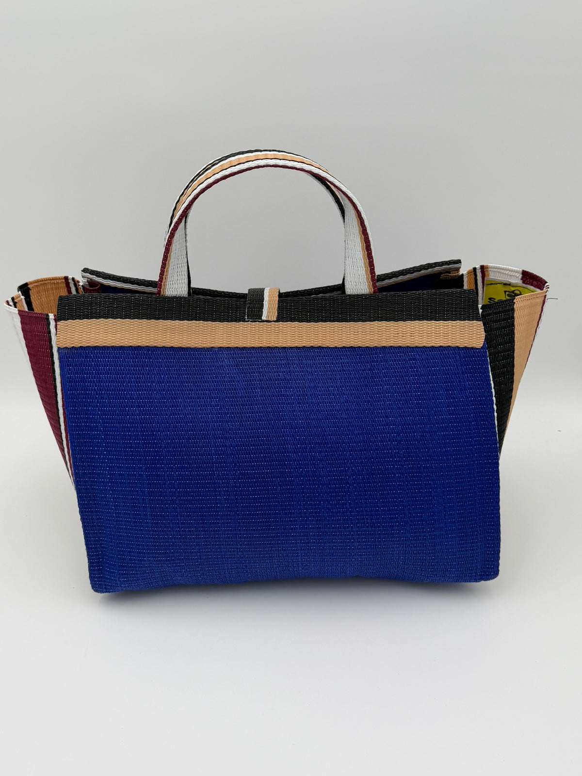 Berry Large handwoven tote bag by SCRUBIES in Blue,Beige,Black with Solid design and Bow accent pattern