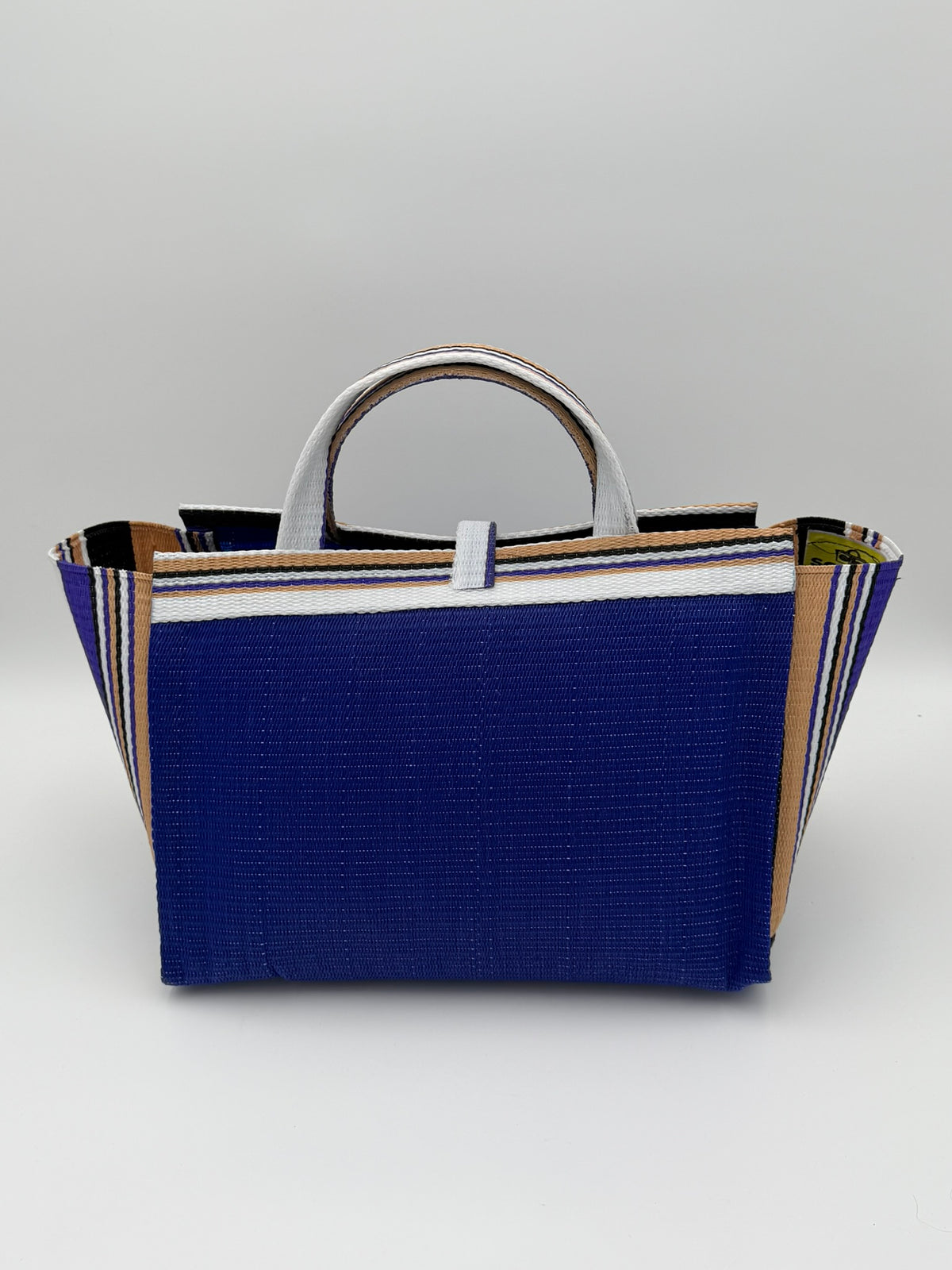 Berry Large handwoven tote bag by SCRUBIES in Blue,Beige,Black with Solid design and Circle accent pattern