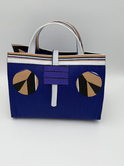 Berry Large handwoven tote bag by SCRUBIES in Blue,Beige,Black with Solid design and Circle accent pattern