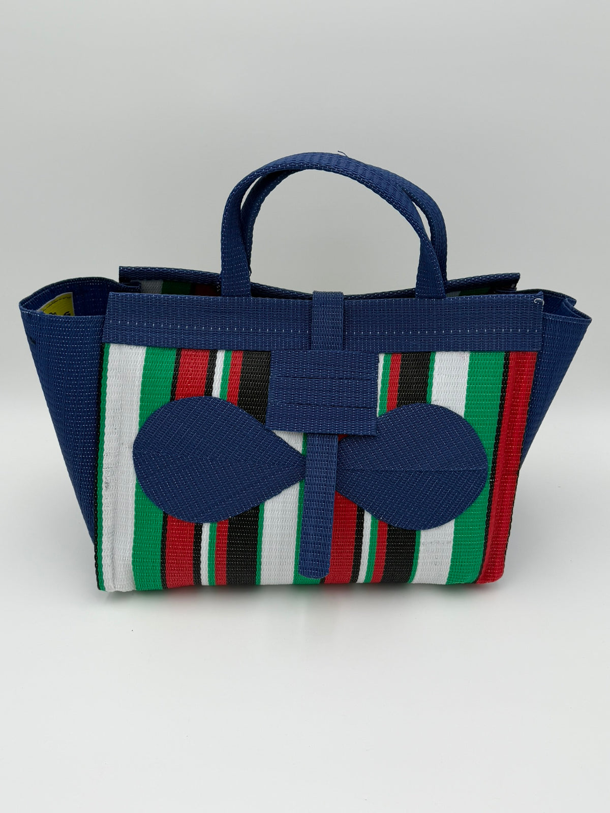 Arabian Large handwoven tote bag by SCRUBIES in Green,White,Red,Black with Stripes design and Bow accent pattern