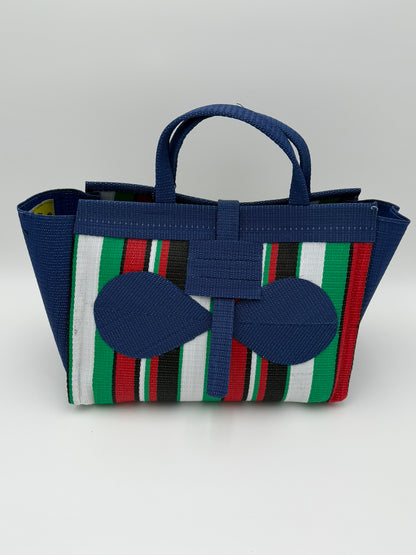 Arabian Large handwoven tote bag by SCRUBIES in Green,White,Red,Black with Stripes design and Bow accent pattern