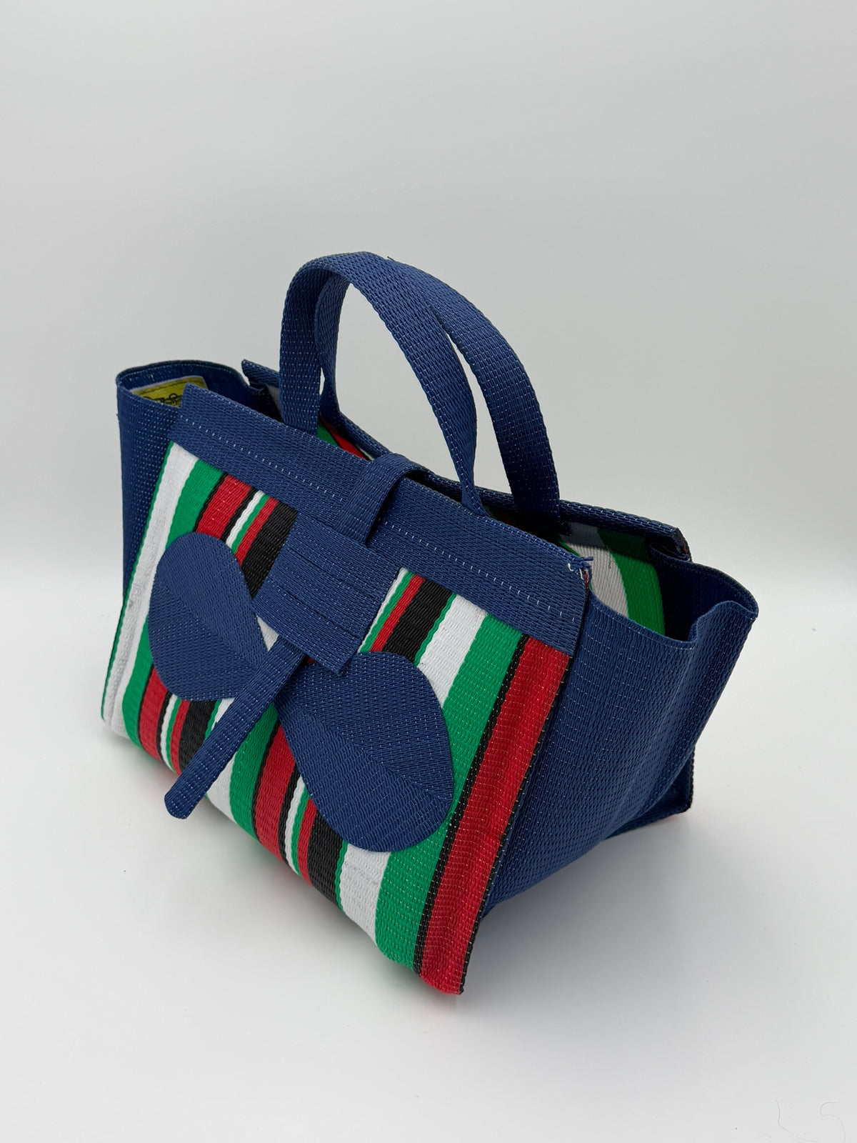 Arabian Large handwoven tote bag by SCRUBIES in Green,White,Red,Black with Stripes design and Bow accent pattern