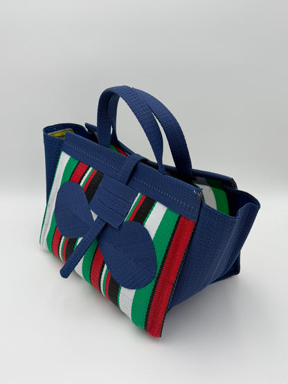 Arabian Large handwoven tote bag by SCRUBIES in Green,White,Red,Black with Stripes design and Bow accent pattern