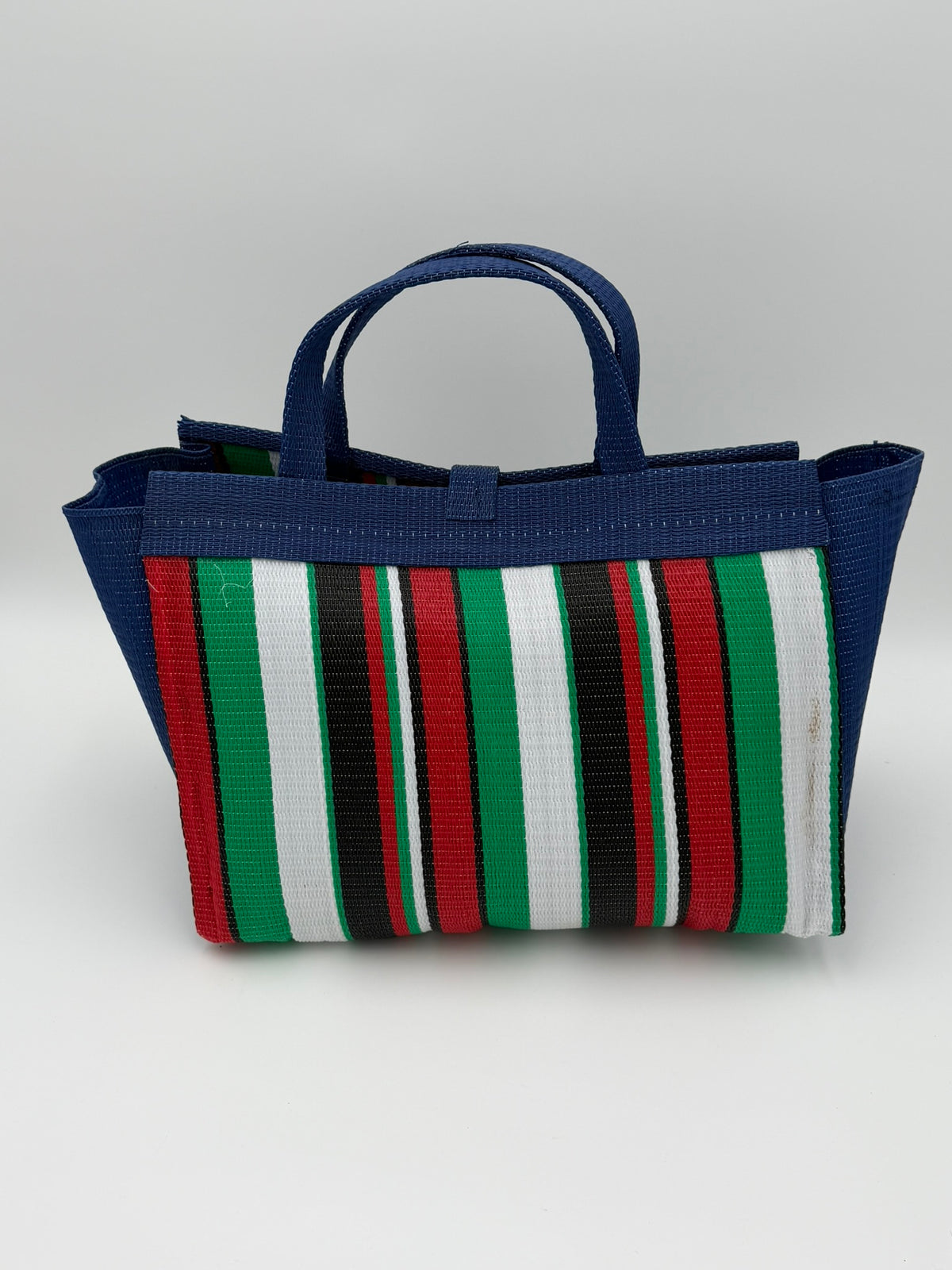 Arabian Large handwoven tote bag by SCRUBIES in Green,White,Red,Black with Stripes design and Bow accent pattern