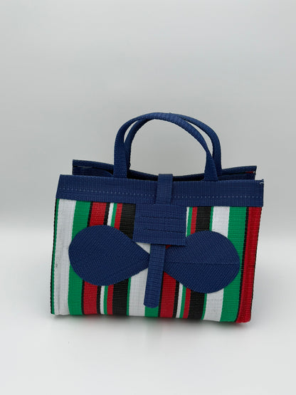 Arabian Large handwoven tote bag by SCRUBIES in Green,White,Red,Black with Stripes design and Bow accent pattern