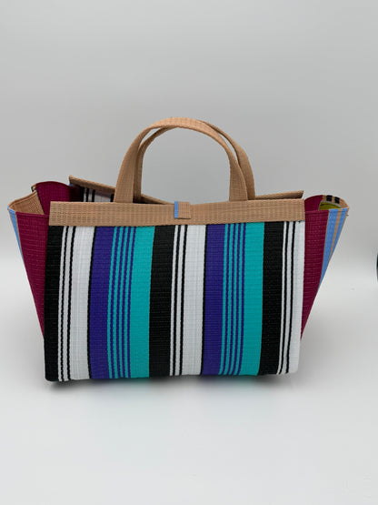 Arabian Large handwoven tote bag by SCRUBIES in Green,White,Red,Black with Stripes design and Bow accent pattern